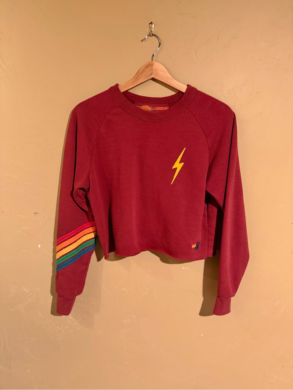 Aviator Nation Cropped Sweatshirt Rainbow Accent Size XS